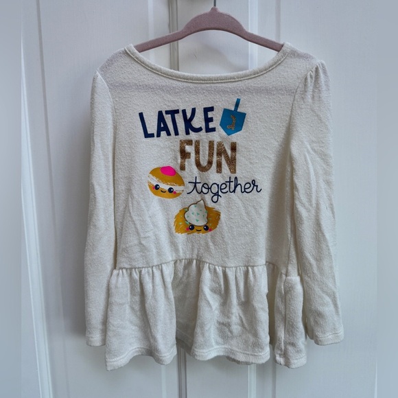 Cat & Jack 3T Girls Latke Fun Together Hanukkah Chanukah Holiday Long Sleeve Top - Picture 1 of 4